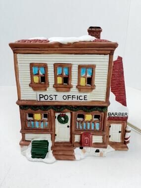 Vintage Hearthside Village Post Office & Barber Shop w/ Box Lighted Porcelain